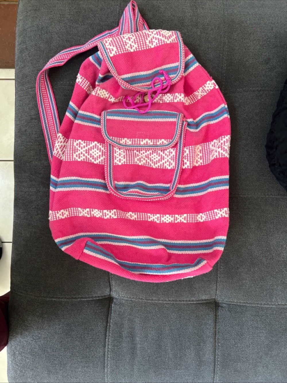 & Other Stories Pink Woven Stripe Sling Backpack